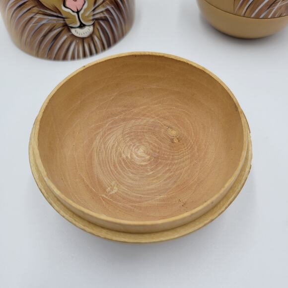 Lion Folk Art Russian Matryoshka Nesting Dolls 4 x 2 Brown Wood Figures Handmade - Picture 2 of 6